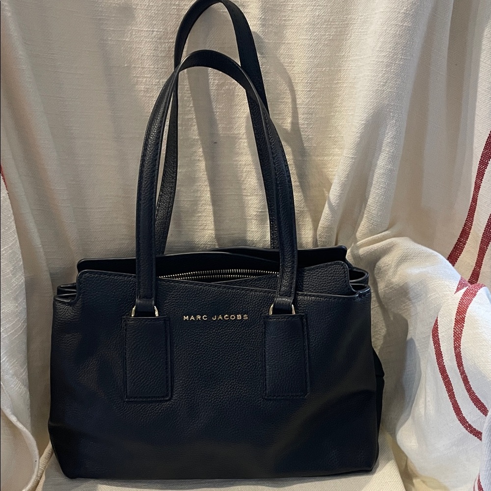 Marc Jacobs Black Pebbled Leather Tote with Gold Logo